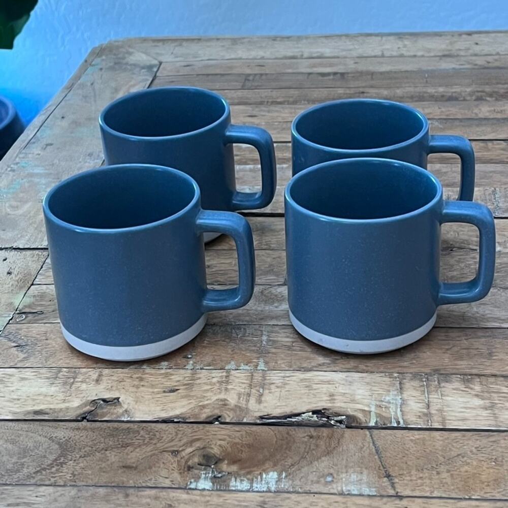 Artisanal Kitchen Supply Edge Coffee Mugs 3.5" 2-tone Blueish Gray Color